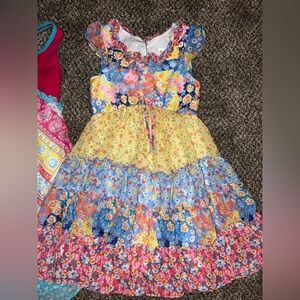 Jona Michelle Floral Tiered Summer Sundress Girls Sz 8 Ruffle Easter Pink Yellow